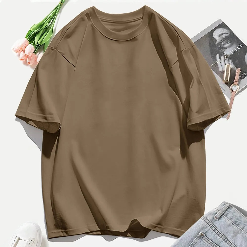 Woman 100% Cotton T Shirts Solid Color Casual T-Shirt O-Neck Summer Tops For Women Fashion Oversized Female Sportswear