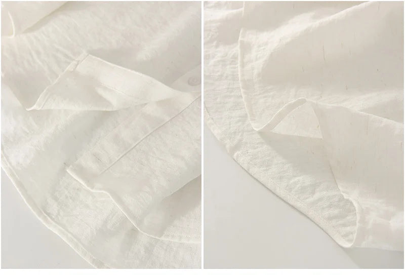 Streamgirl Summer White Linen Shirts For Women Oversized Long Sleeve Tops Lady Loose Basic Linen Tops Women Blue Shirts Oversize