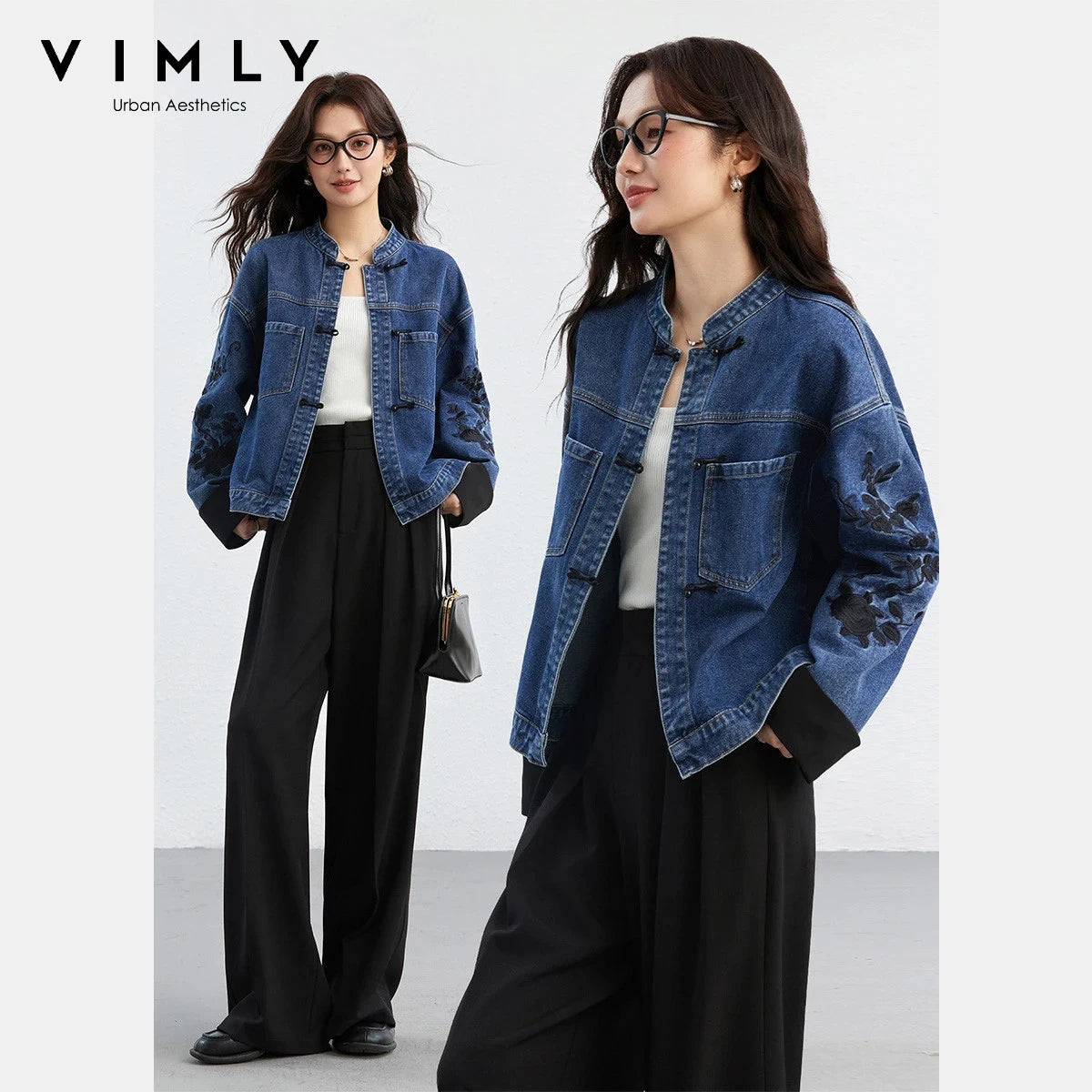 Vimly Embroidered Denim Jacket - Straight Cut