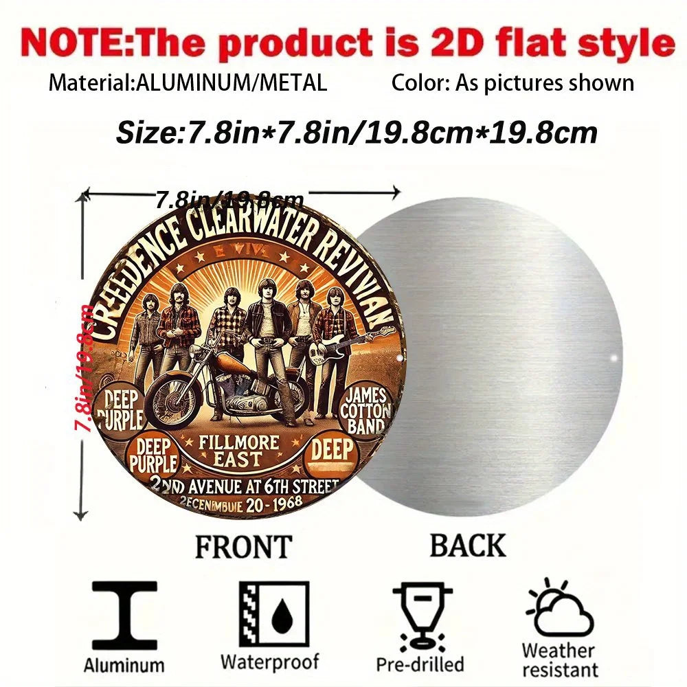 Creedence Clearwater Revival Metal Sign - Round Vintage - Bar Wall