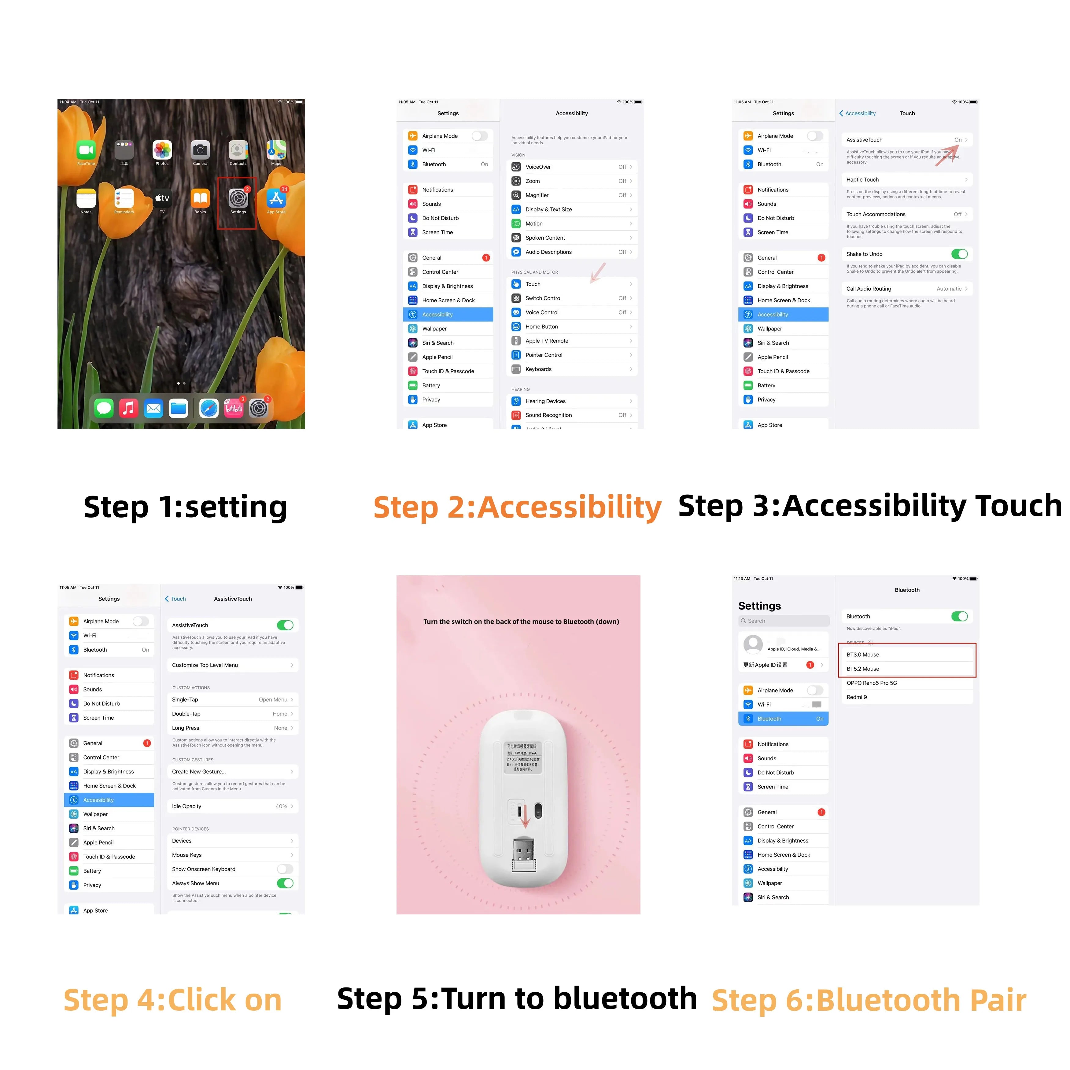 Rechargeable Bluetooth Wireless Mouse with 2.4GHz USB RGB 1600DPI Mouse for Computer Laptop Tablet PC MacBook Gaming Mouse Gamer