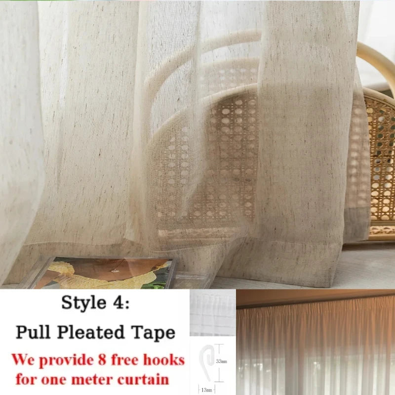 S-FOLD LINEN-LOOK SHEER CURTAINS - 80gsm Yarn Tulle, 5 Headings - Elegant Waves, Easy Rooms