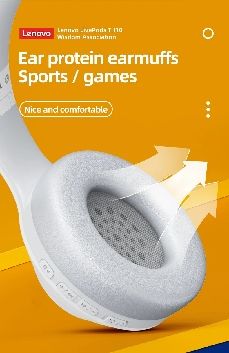 Lenovo TH10 Wireless Headphones Over-Ear Stereo Bluetooth Headset