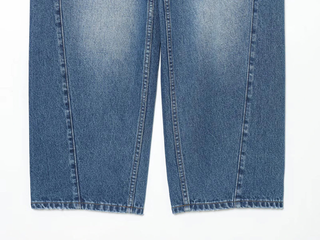 Balloon Sickle Barrel Jeans - Mid Waist Curved Wide Leg