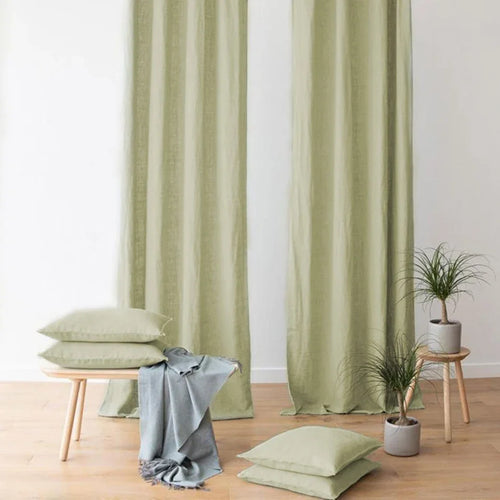 100% Linen Curtains for Window Living Room Rod Pocket Drapes Light Filtering Curtain for Kitchen Kids Room Bedroom