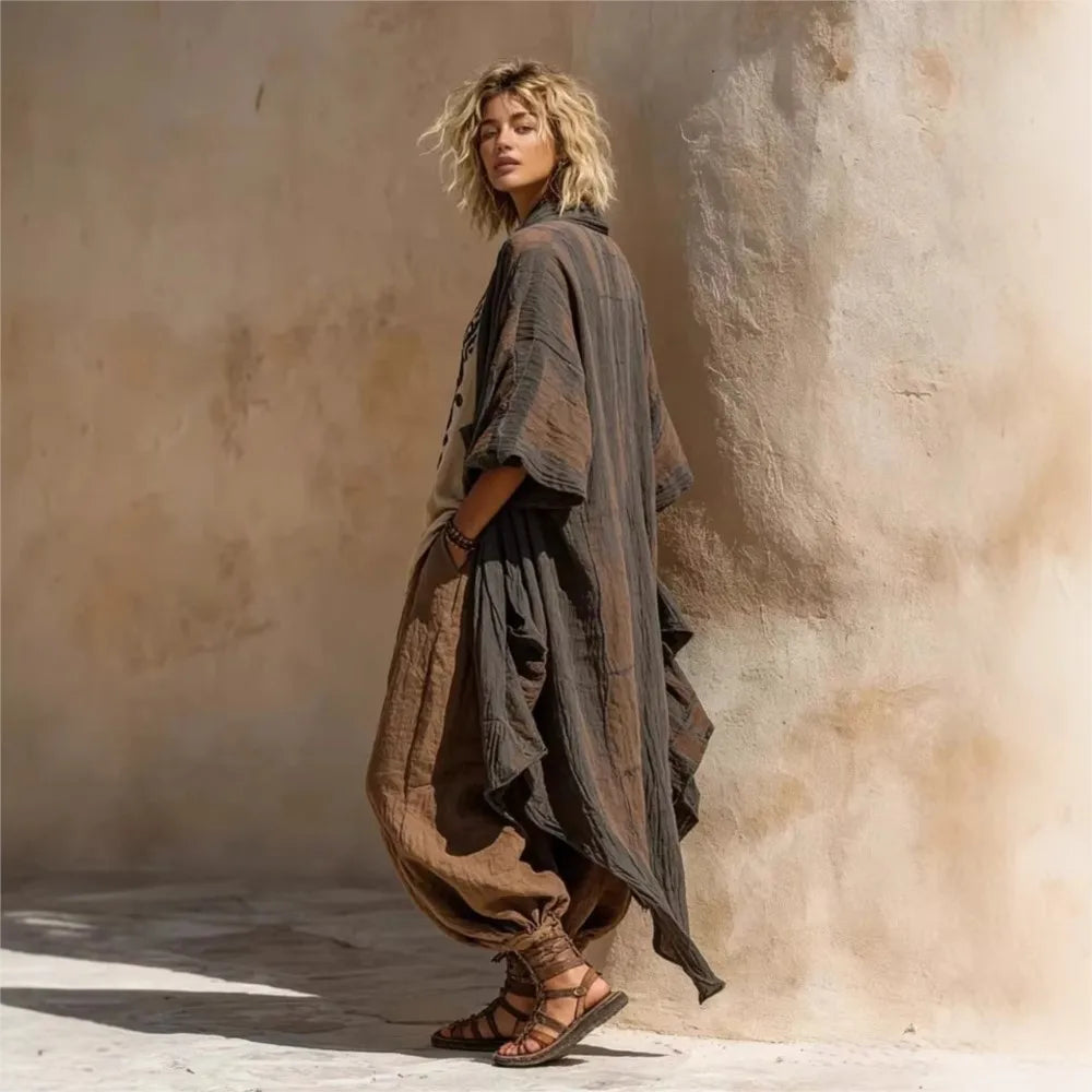 Bohemian Retro Print Set - Wide Leg Pants Streetwear
