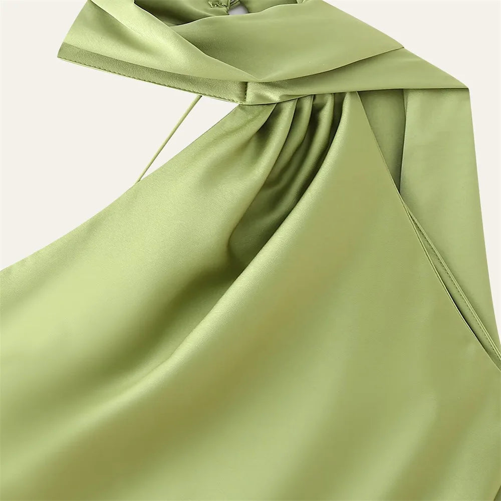Satin Ribbon Halter Long Dresses Women's Backless Casual Maxi Dress Evening Wedding Guest White Blue Green Summer Graduation New