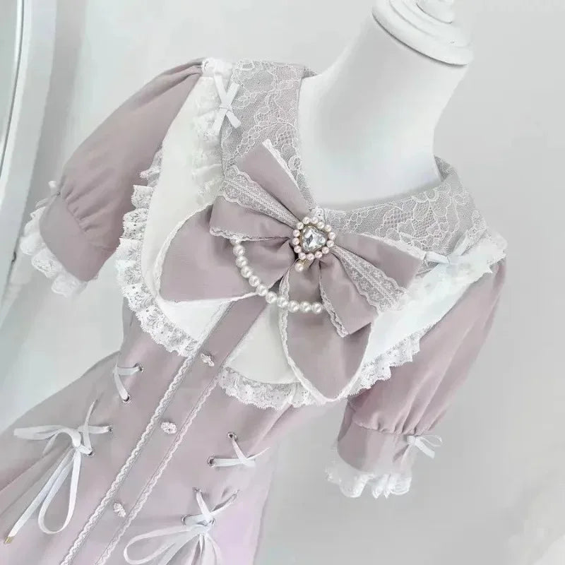 Japanese Fake Two Piece Striped Lolita Long Sleeve Shirts Women Y2k High Waist Striped Cake Skirts Spring Summer New Sets