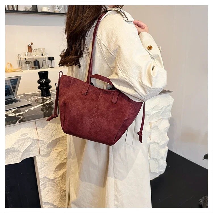 Light Luxury Solid PU Hasp Shoulder Bag for Women Commuting Frosted Leather Handbag 2026 Hot Sale Large Capacity Niche Tote Bags