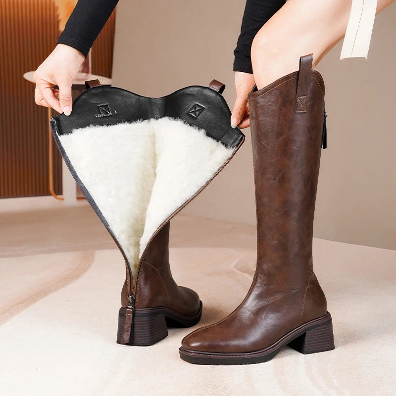 Leather Wool-Lined Boots – Western Cowboy Mid-Calf