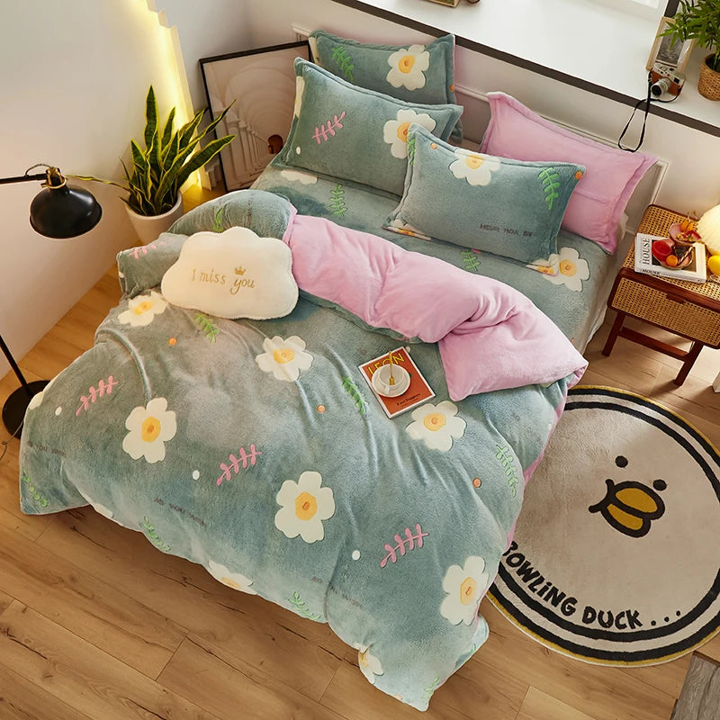COZY FLANNEL - Thick Fleece Duvet Cover - Double-Sided Velvet, Winter Warmth