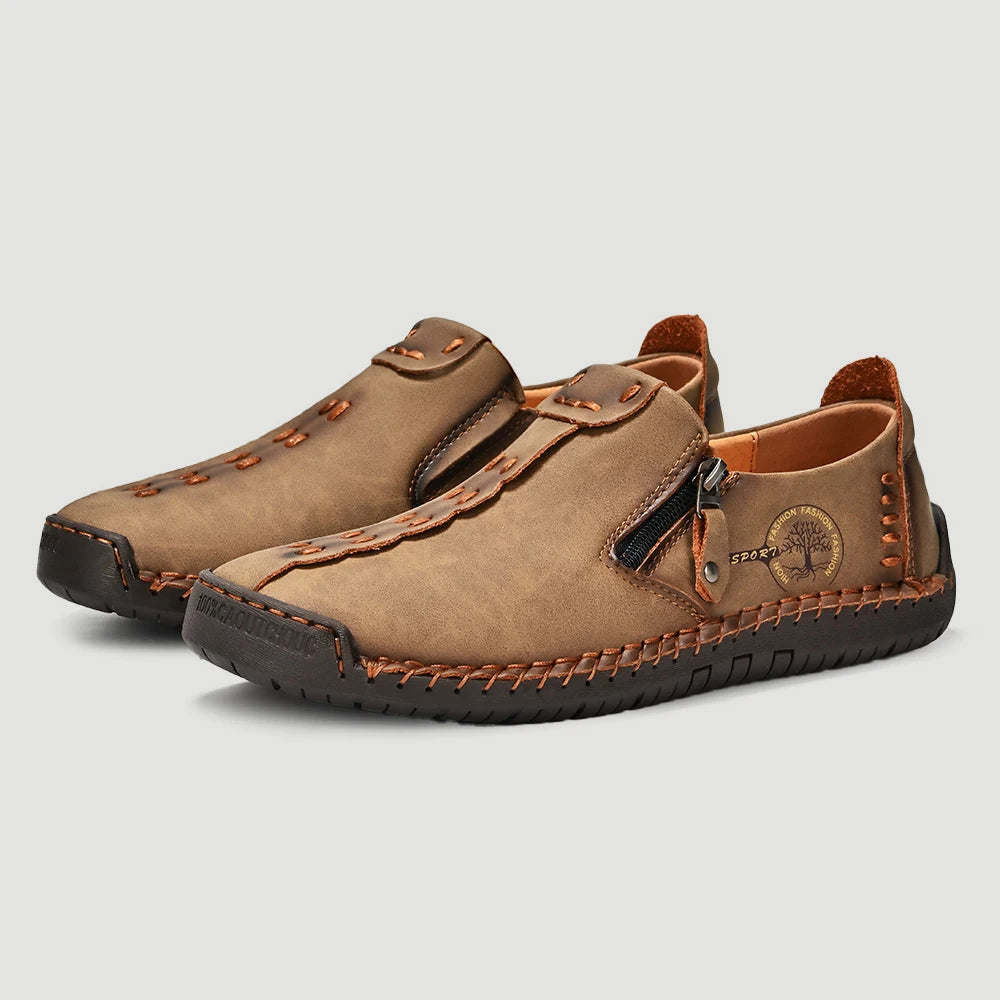 Men's Casual Leather Loafers - Slip-On Moccasins Breathable Flat Shoes
