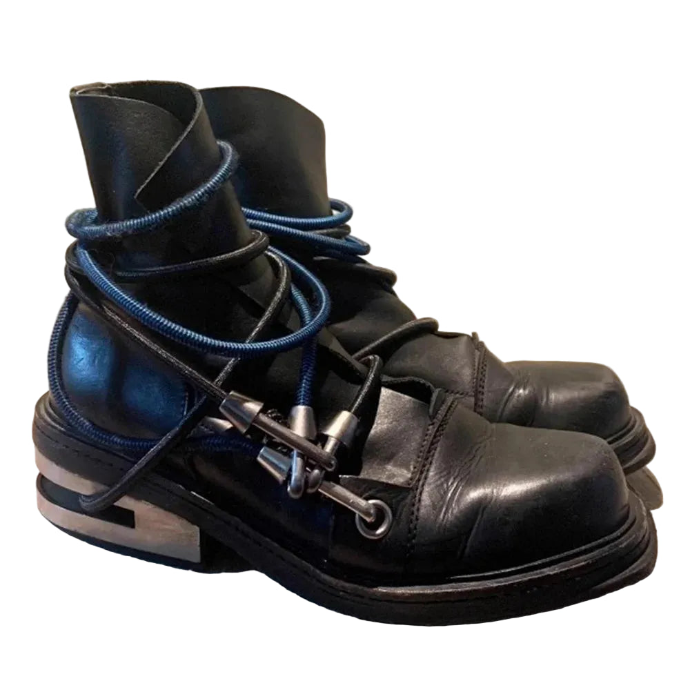 CABLE HOOK - Men's 90s Vintage Mid-Calf Boots - Metal Hooks, Lace-Up, Waterproof, EU 36–46