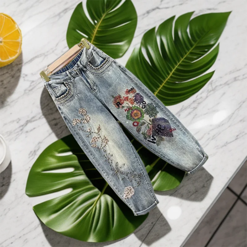 Diamond Embroidered High Waisted Jeans