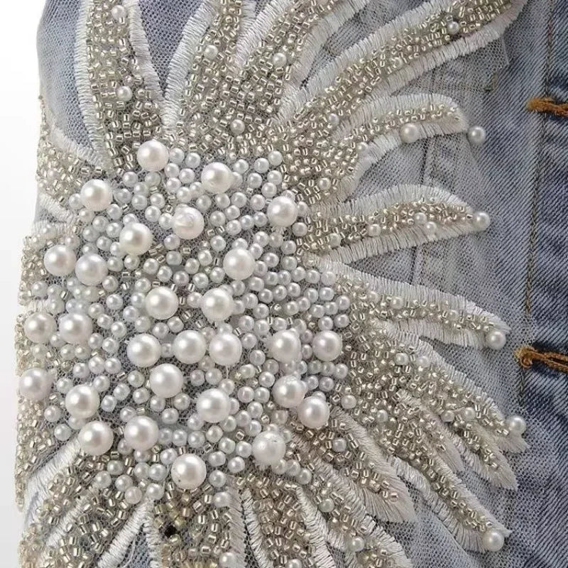 Lace Beaded Denim Vest – Loose Vintage Waistcoat