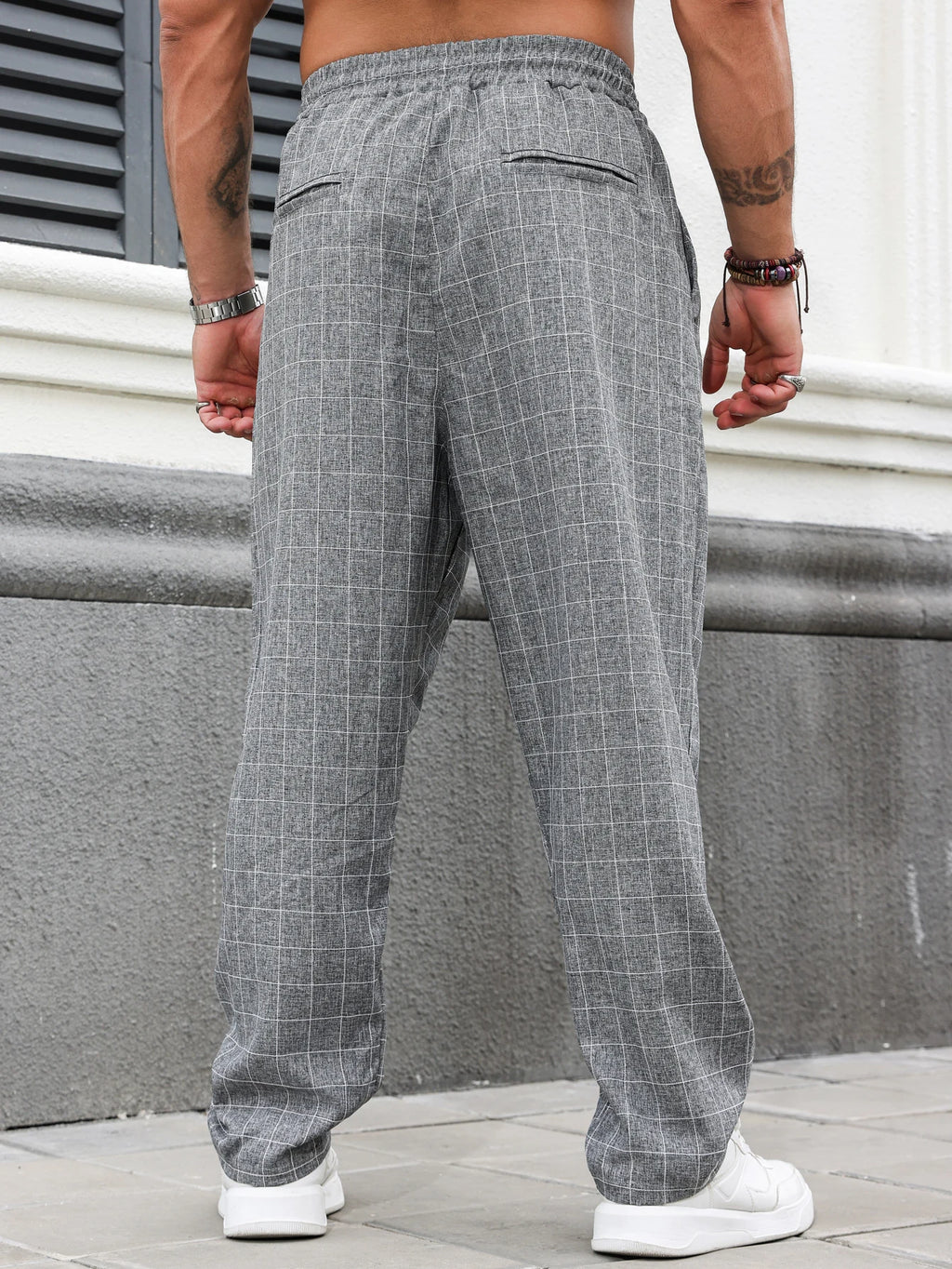 GRID FLOW - Relaxed Linen Plaid Pants - Street Meets Chill