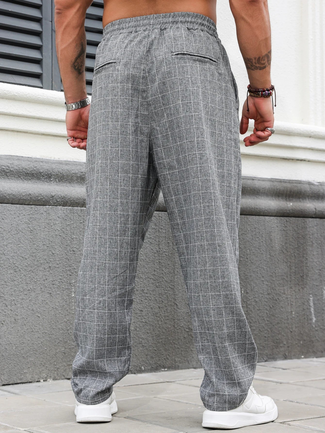GRID FLOW - Relaxed Linen Plaid Pants - Street Meets Chill
