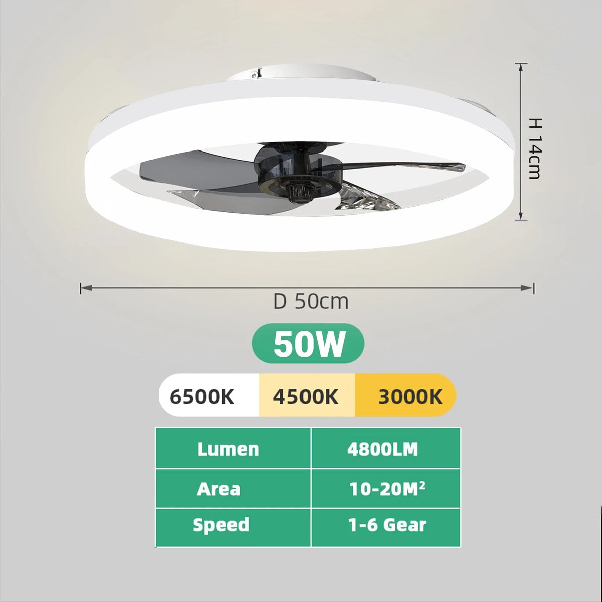 Ceiling Fan Light - 50cm & Six Speeds - Gentle Breeze