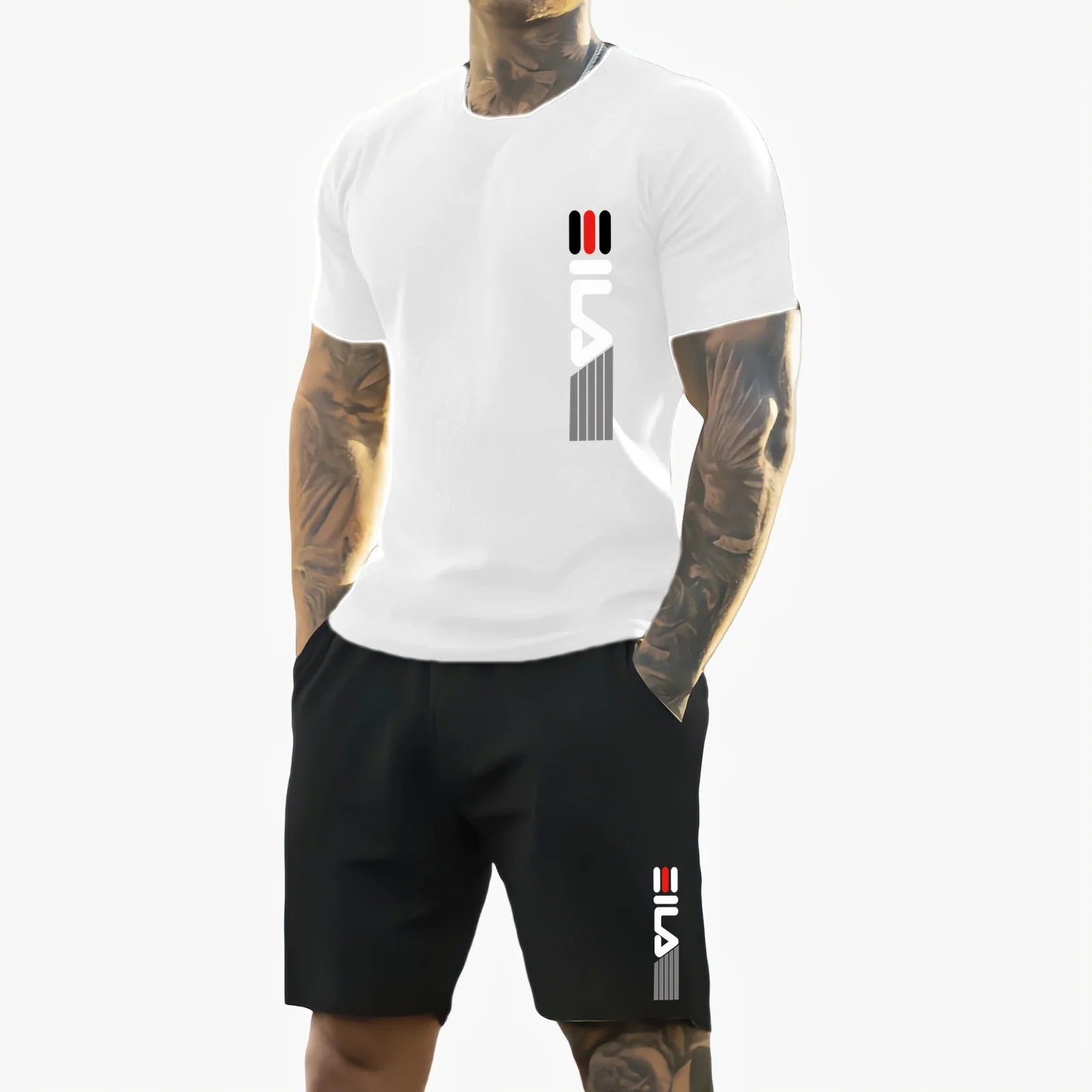 Men's 2025 Summer New Casual Sports Suit Fashion Breathable Outdoor Men's Short-Sleeved T-Shirt + Training Shorts Two-Piece Set