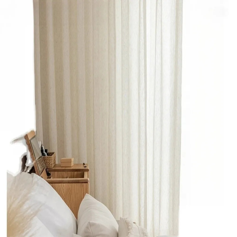 BEIGE LINEN-LOOK SHEER CURTAINS - Voile Tulle, Custom Width - Soft Light