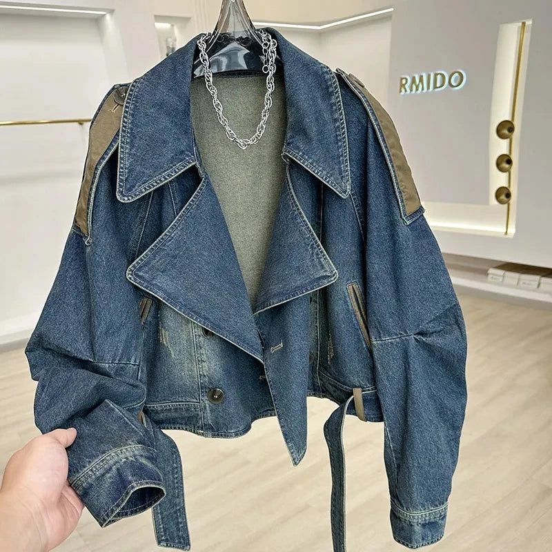 Patchwork Short Denim Jacket - Moto Style