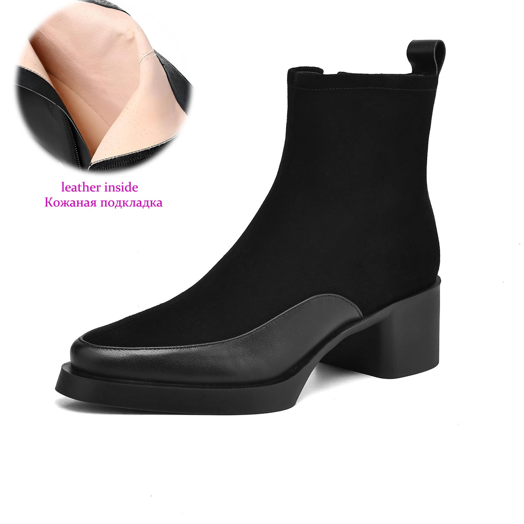 SUEDE LUXE - Women's Cow Suede Platform Ankle Boots - High Heel, Round Toe, Winter