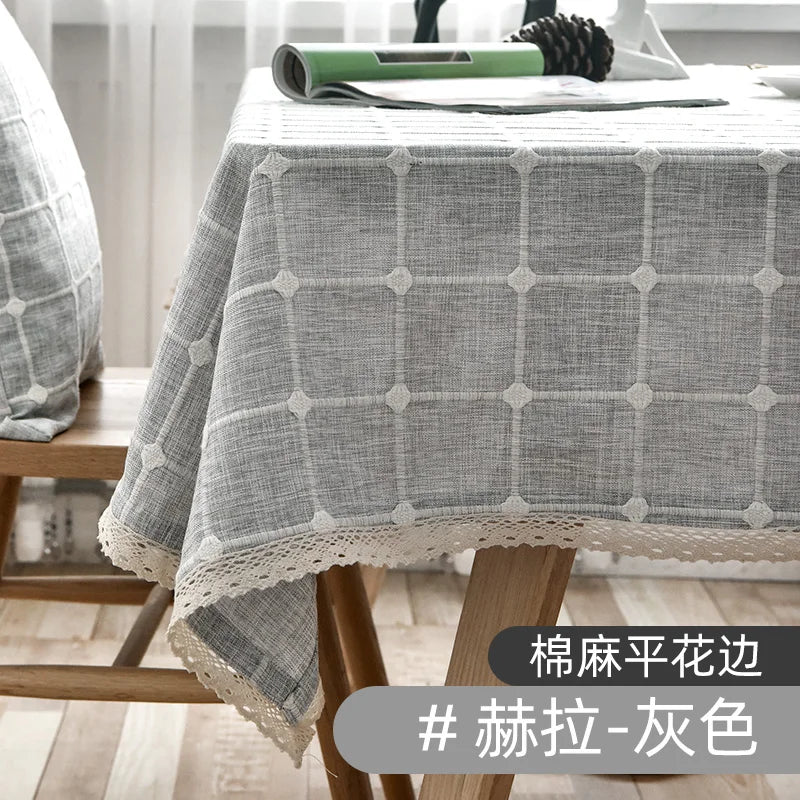 EMBROIDERED LINEN TASSEL TABLECLOTH - Handmade Cotton Linen Cover - Soft & Elegant