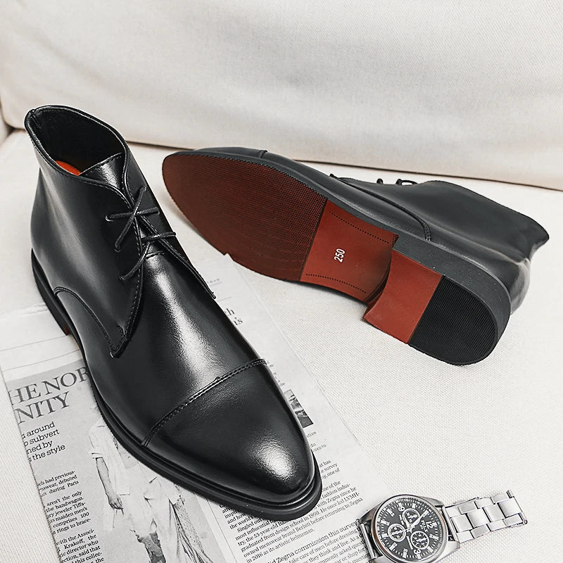 Classic Business Ankle Boots - Red Sole Lace-Up Low Heel Brown Black