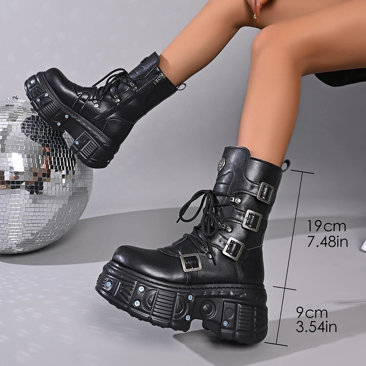 Platform Wedge Mid-Calf Motorcycle Boots