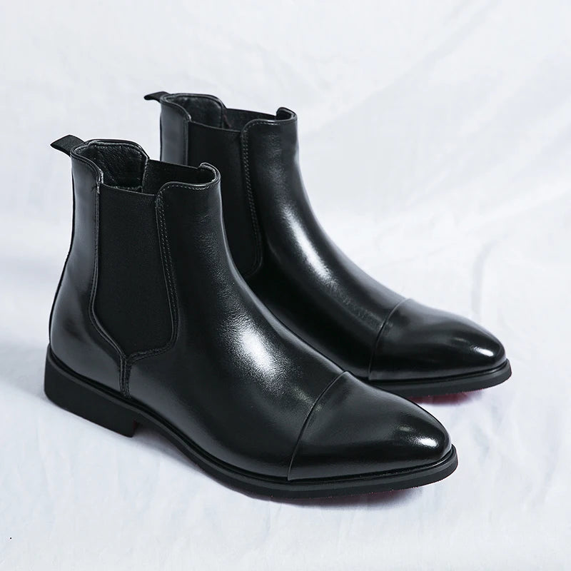 Men's Chelsea Boots - Slip-On Business Ankle Boots Round Toe Low Heel