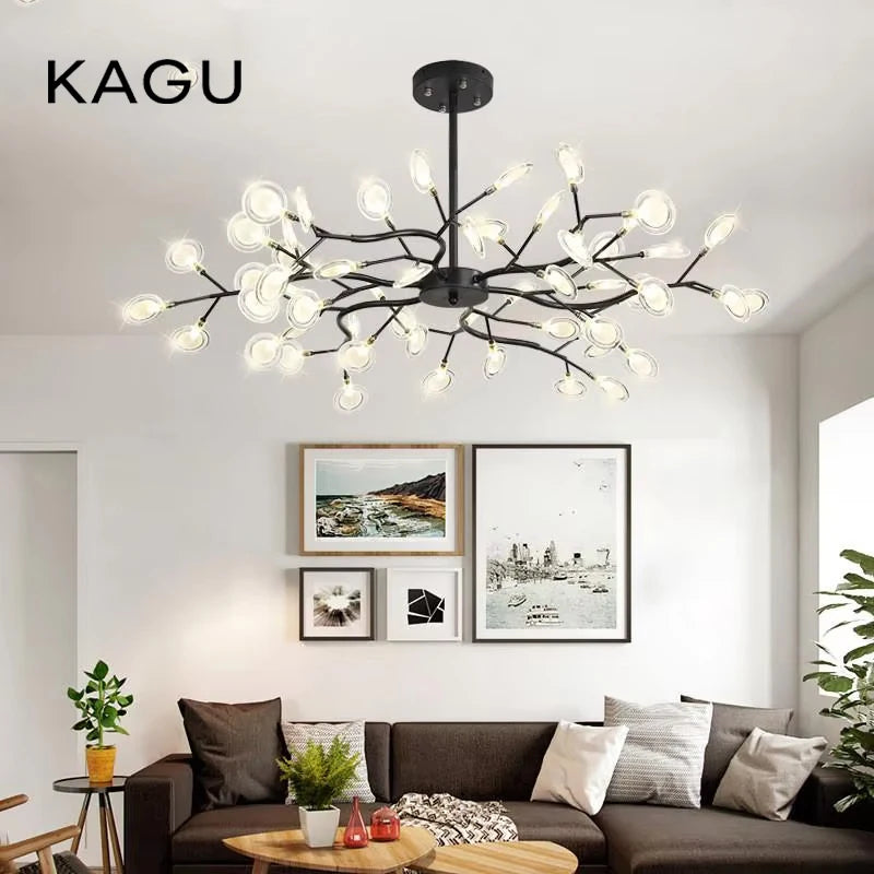 Nordic Firefly LED Chandelier – 9 to 54 Heads, Black or Gold
