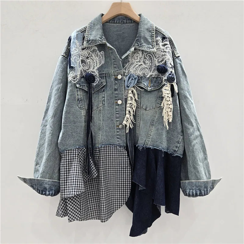 Patchwork Asymmetric Denim Jacket