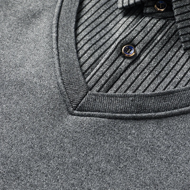 Men's Fleece Polo Pullover - Fake Two-Piece Look - Smart Casual Winter Sweater