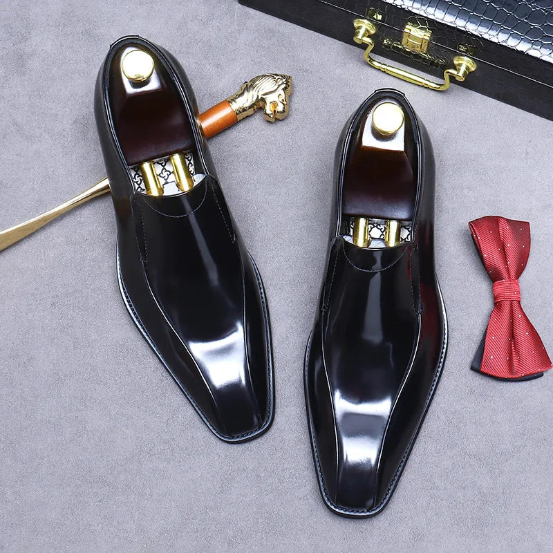 Men's Cowhide Leather Pointed Toe Loafers - Business Formal Slip-On EU 37-46
