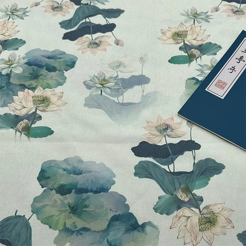 0.5m/1m/2m Encrypted Cotton Linen Retro Chinese Ink Style Fabric for Decorative Cloth, Tablecloths, Curtains, Handmade DIY Fabric