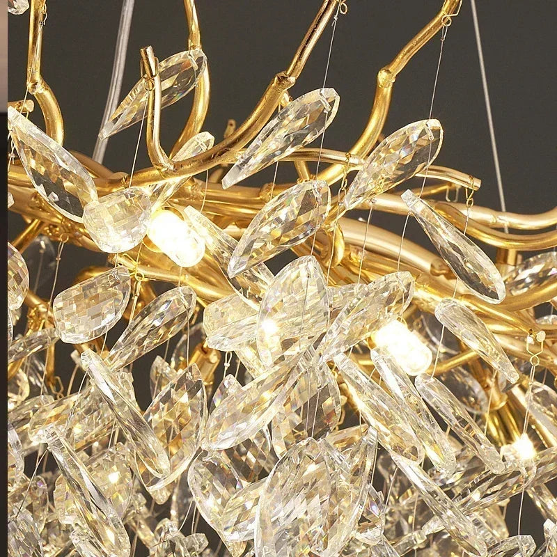 Luxury Crystal LED Chandelier – Round & Linear, Gold/Silver, Multiple Sizes