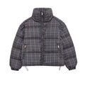 Plaid Puffer Jacket – Stand Collar Padded Coat