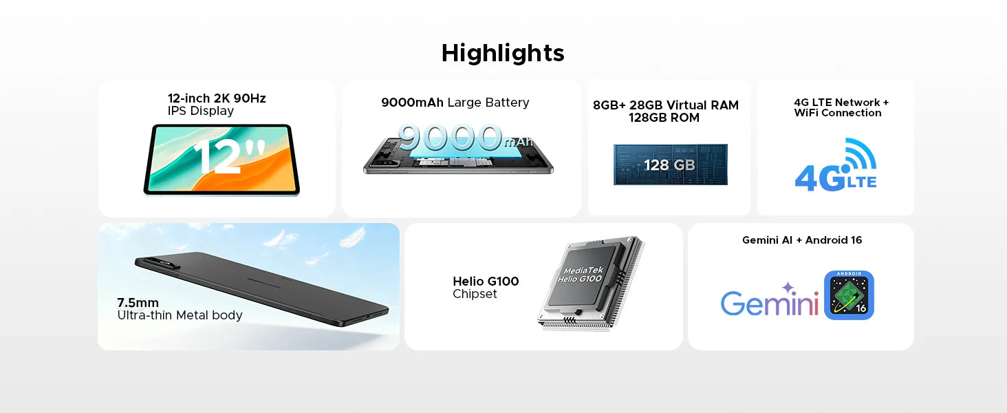 DOOGEE Tab G6 Pro 12" 2K - Android 16 Gemini AI, 8GB+128GB, 4G LTE
