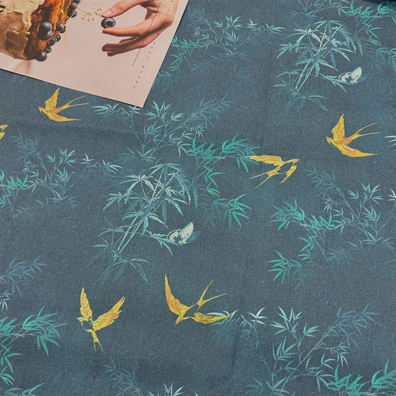 ORIENTAL PRINT COTTON LINEN FABRIC - Brocade Woven by the Meter - Bold & Breathable