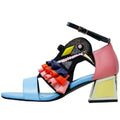 【JOCHEBED HU】New Designer High Heel Shoe Summer Sandals Ruffle Bird Decor Party Rhinestone Chunky Heel Novelty Sandalias 33-44