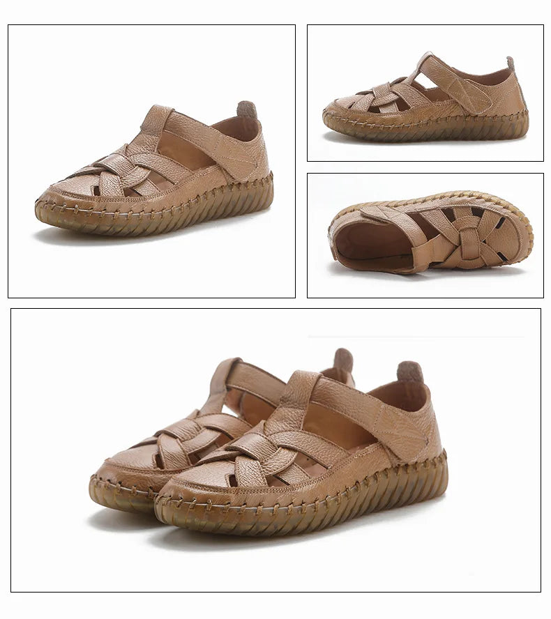 New patches gladiator sandals women's handmade bohemian shoes big size 43 woman real leather sandal ladies patchwork strap flats
