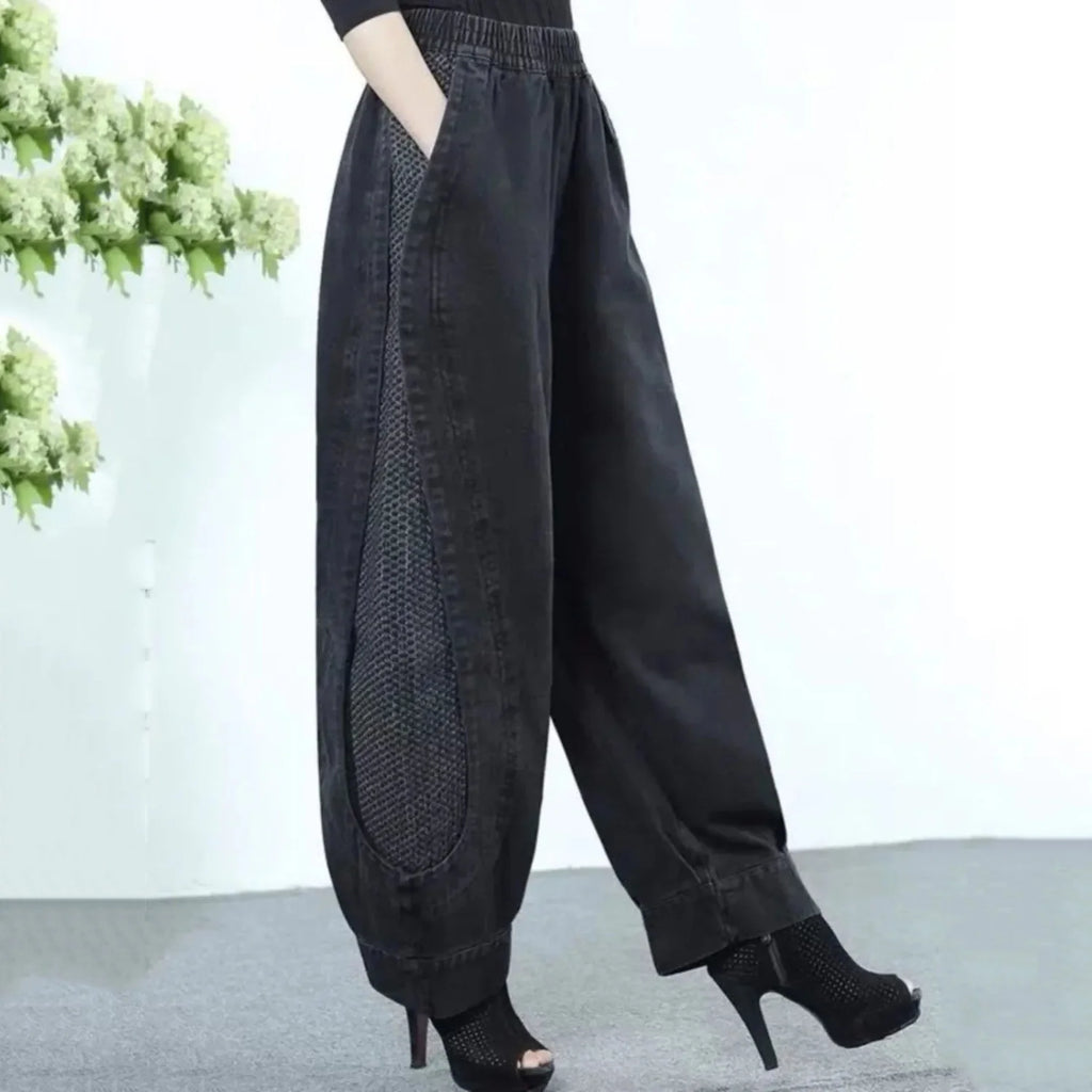 High Waist Elastic Wide Leg Harem Jeans