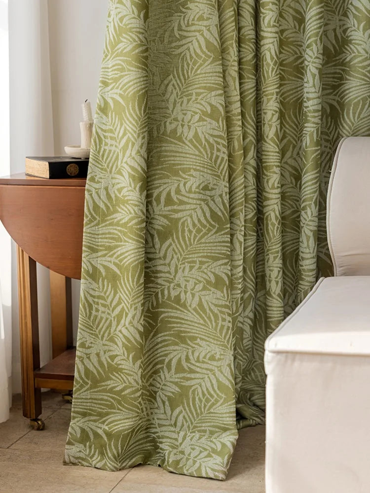 JACQUARD LINEN CURTAINS - Leaf Pattern, 210gsm, Custom Size - Textured Rooms