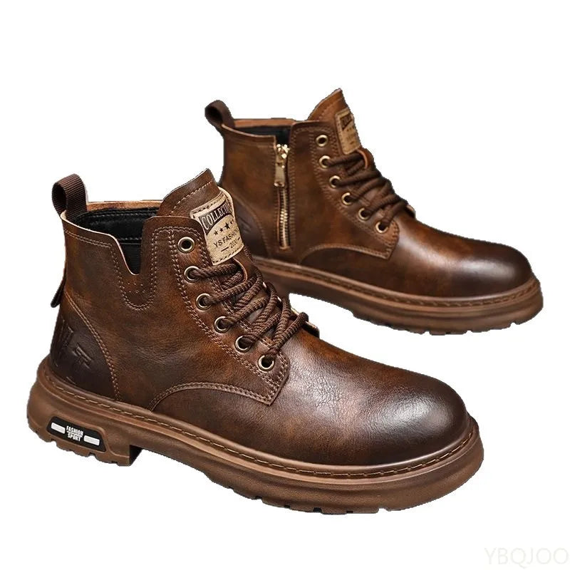 RETRO LACE ANKLE BOOTS - Women's PU Flat Heel Short Boots - Effortless Style, All-Season Comfort