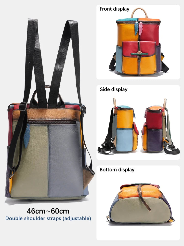 Patchwork Soft Cow Leather Backpack Rainbow Multicolor Large