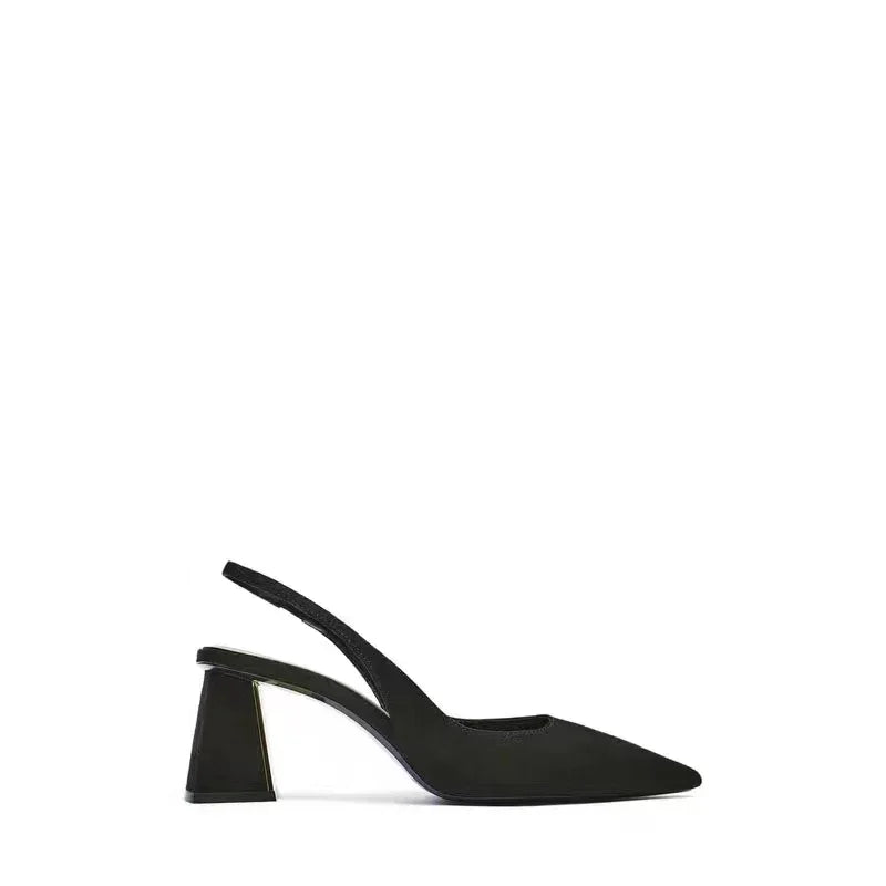 Fashion Block Heel Slingbacks Women 2025 Summer Pointed Toe Pumps Elegant Office Ladies High Heels Women's Comfortable Sandals