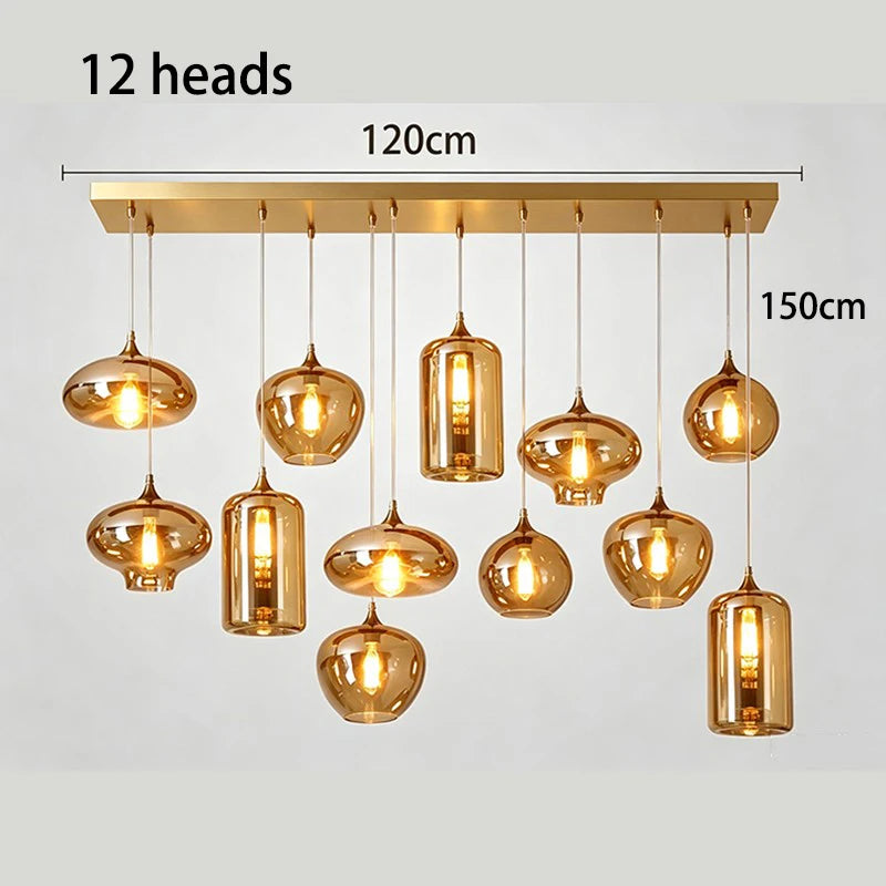 Luxury Crystal Pendant Light – Black/Gold, 1–12 Heads, APP Dimmable