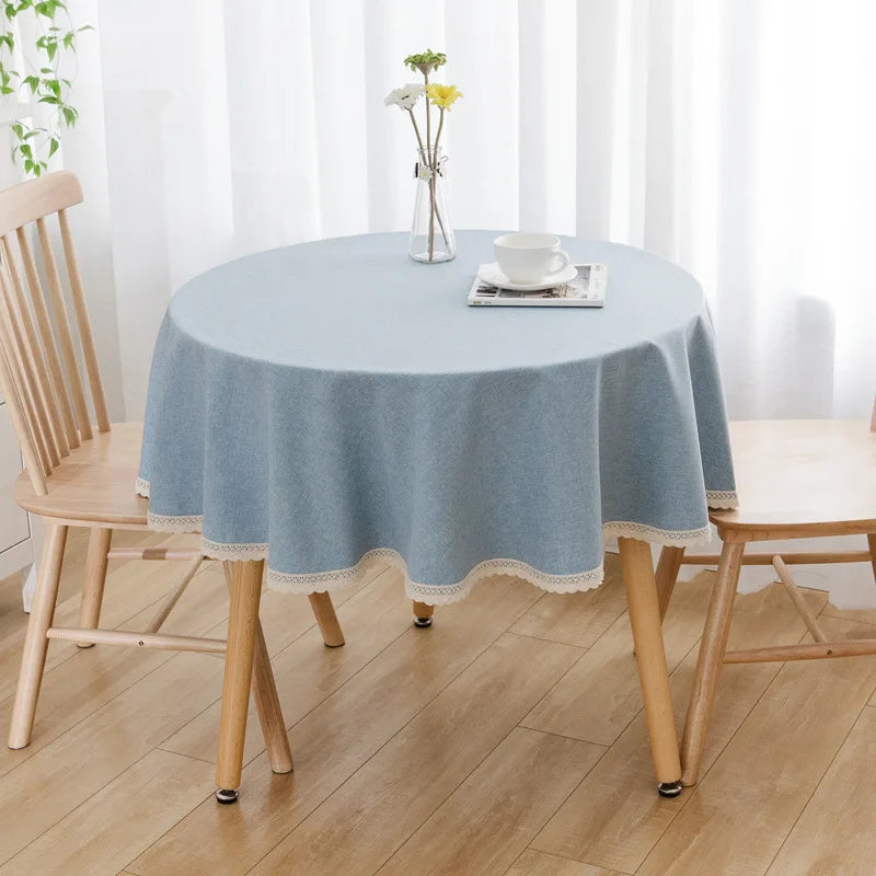 ROUND LACE TABLECLOTH - Faux Linen, Washable - Vintage Dining