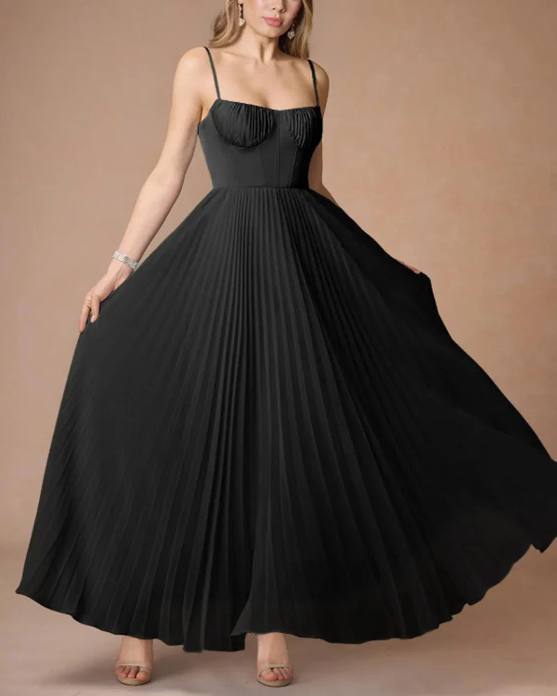 Female Hollow Backless Bridesmaid Dress Spring High Street Solid Girdling Pleat Long Dress Elegant Women Solid Tube Tops Dress