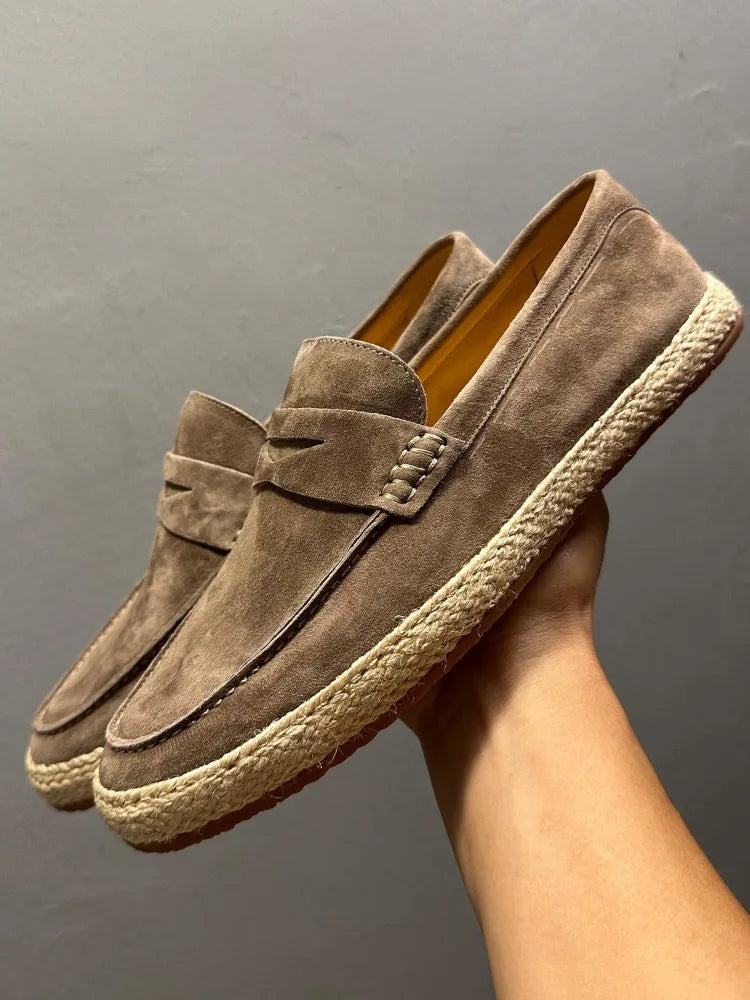 SUEDE WEAVE - Men's Cow Suede Leather Loafers - Vintage Moccasin Driving Shoes